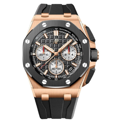 Audemars Piguet Royal Oak Offshore Super Clone Swiss watch with a 43mm case, featuring a dark dial and stainless steel bracelet.