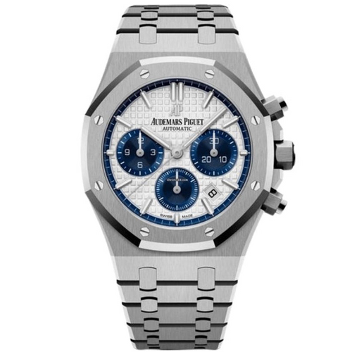 Audemars Piguet chronograph watch with a 41mm case, featuring a sleek dial and Swiss movement, displayed on a wrist.
