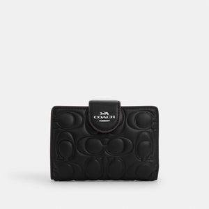 Medium Corner Zip Wallet With Signature Leather – Silver/Black