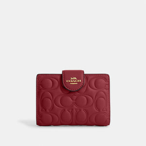 Medium Corner Zip Wallet With Signature Leather – Gold/Cherry