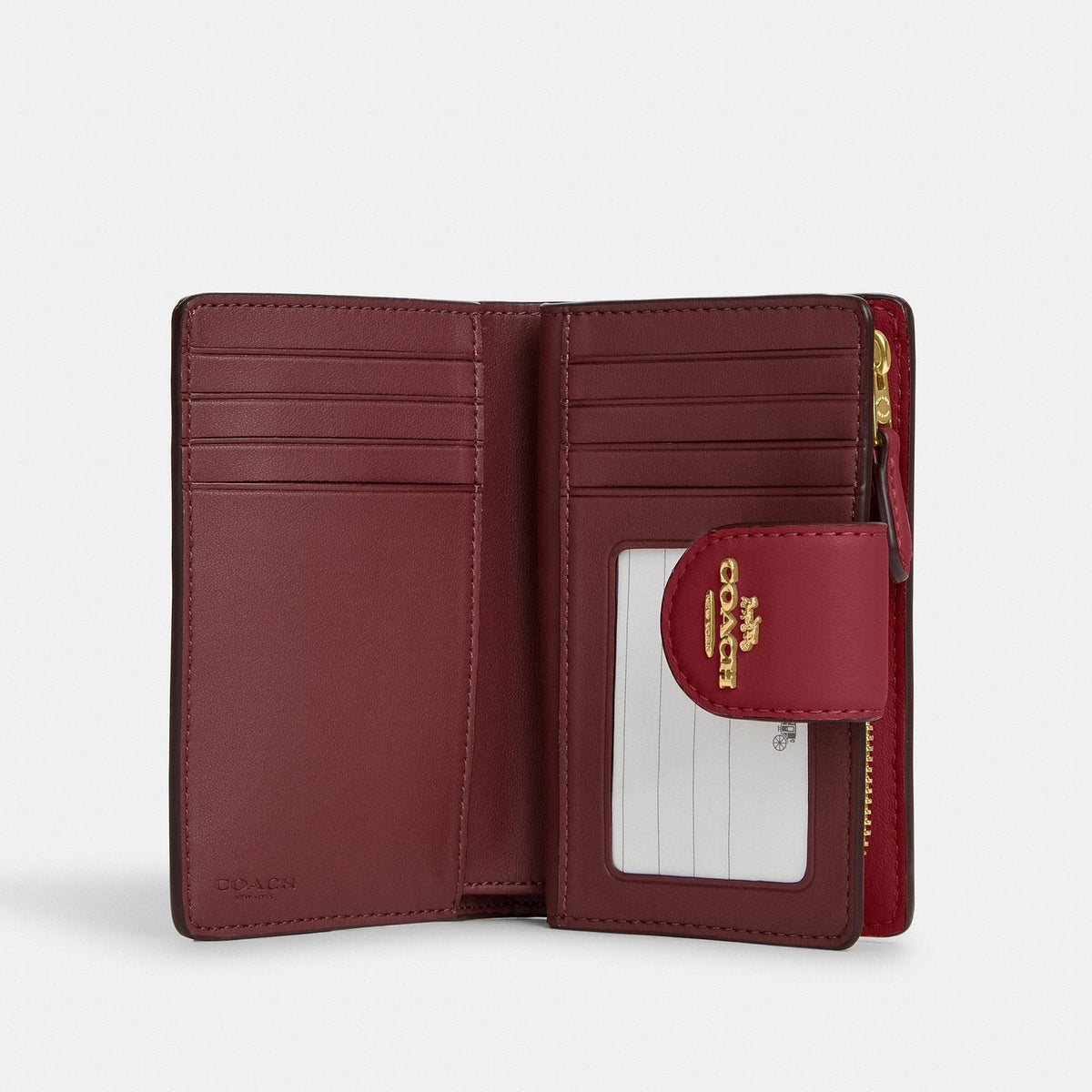 Medium Corner Zip Wallet With Signature Leather – Gold/Cherry