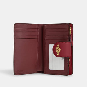 Medium Corner Zip Wallet With Signature Leather – Gold/Cherry