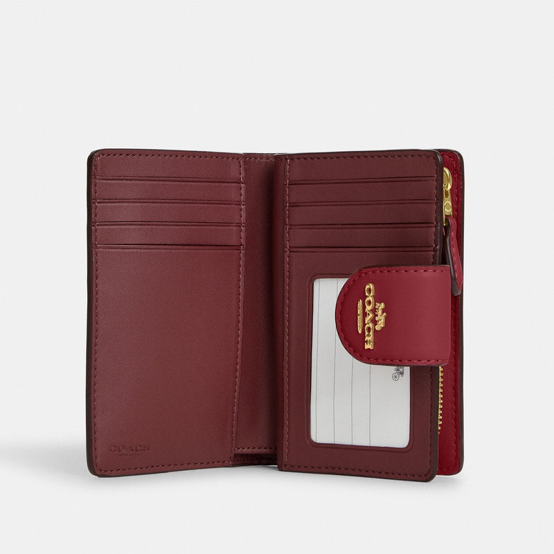 Medium Corner Zip Wallet With Signature Leather – Gold/Cherry