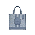 Light blue Coach Dempsey Tote bag in signature canvas with top handles and spacious interior, stylish and versatile for daily use.
