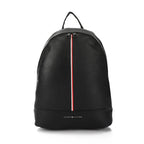 Tommy Hilfiger Men's Pebbled Leather Backpack with Signature Stripe Zip – Black