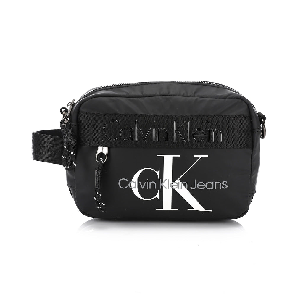 Calvin Klein Men's Nylon Camera Crossbody Bag with Large CK Jeans Logo Print – Black/White