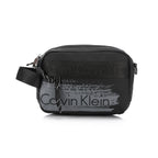 Calvin Klein Men's Nylon Camera Crossbody Bag with Grey Brush-Stroke Logo Print – Black/Grey