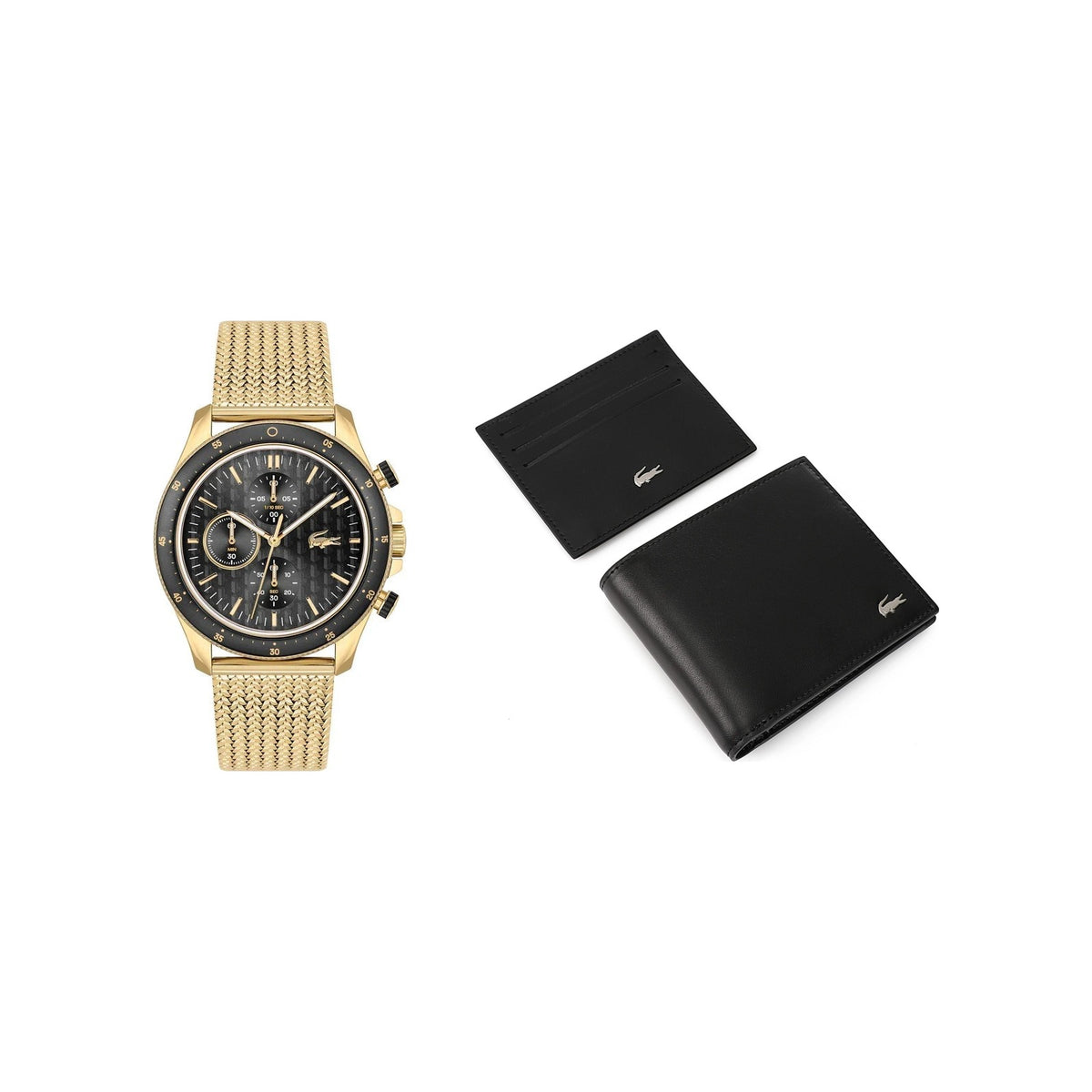The Lacoste Set: Lacoste Watch 2011254 and Wallet & Card Holder Gift Set side by side