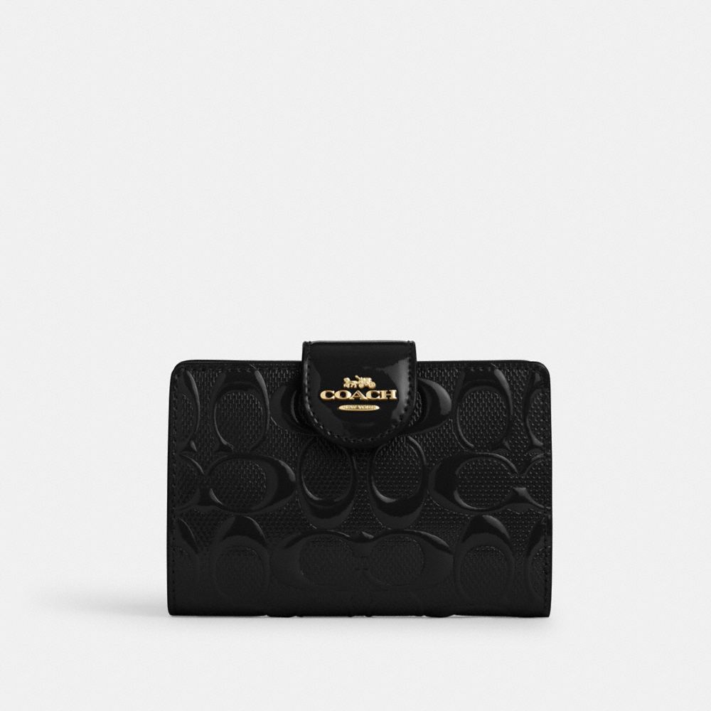 Coach Medium Corner Zip Wallet in Signature Patent Leather CV414 – Black