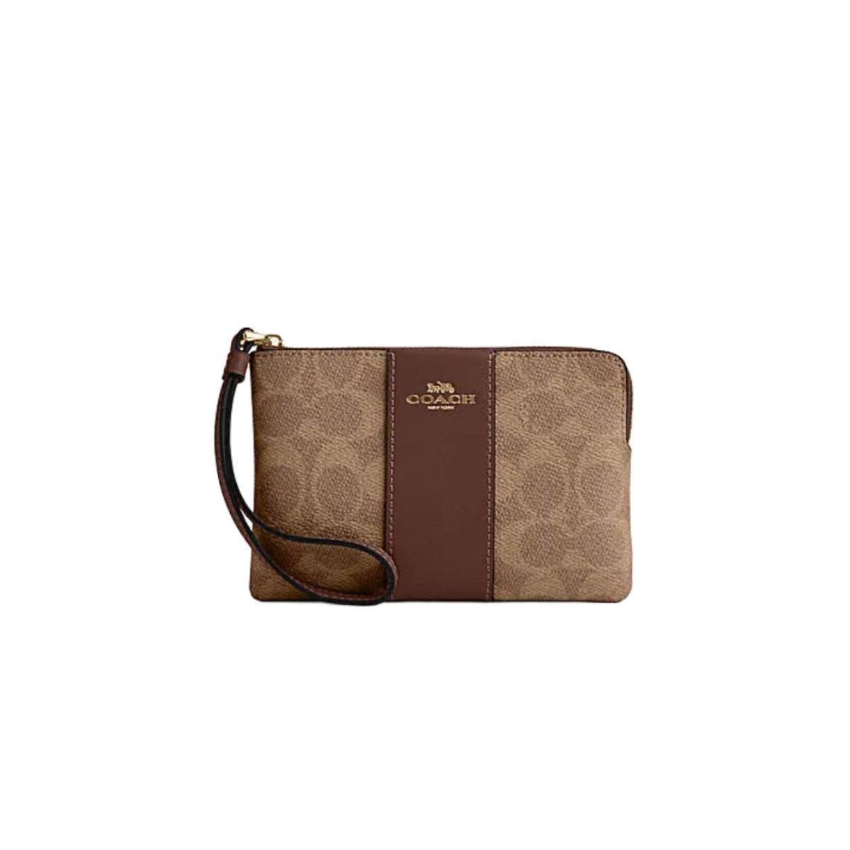 Coach Corner Zip Wristlet CW854 – Brown/Gold/Tan