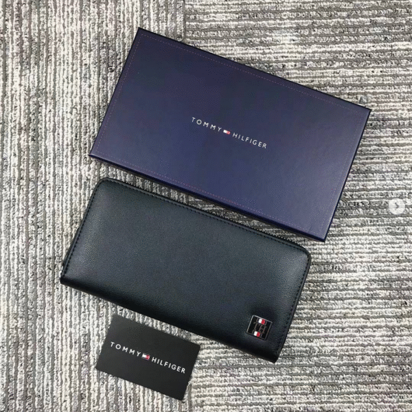 TH Long Black Leather Wallet For Unisex