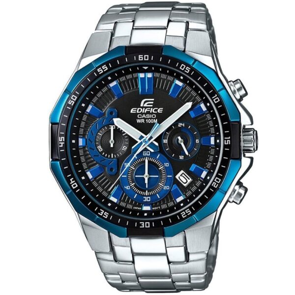 Casio Edifice Chronograph Watch for Men Black Dial with Silver Stainless steel Strap EFR-554D-1A2VUEF