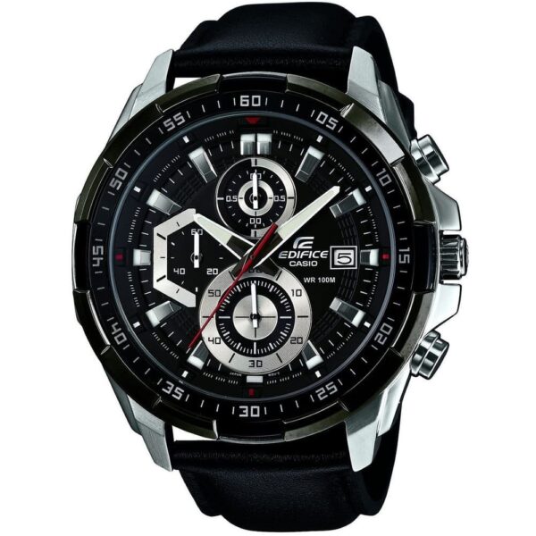 Casio Edifice Chronograph Watch for Men Black Dial with Black Leather Belt EFR-539L-1AV