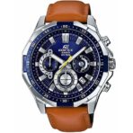 Casio Edifice Chronograph Watch for Men Blue Dial with Brown Leather Strap EFR-554L-2AV