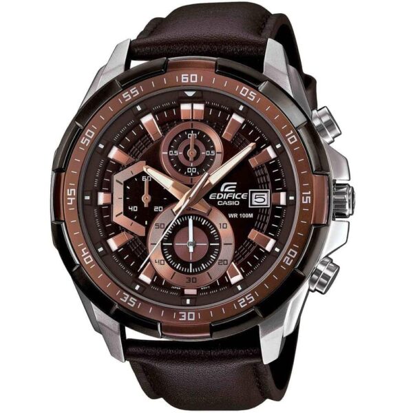 Casio Edifice Chronograph Watch for Men Brown Dial with Brown Leather Strap EFR-539L-5AV