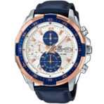 Casio Edifice Chronograph Watch for Men White Dial with Blue Leather Strap EFR-539L-7CV