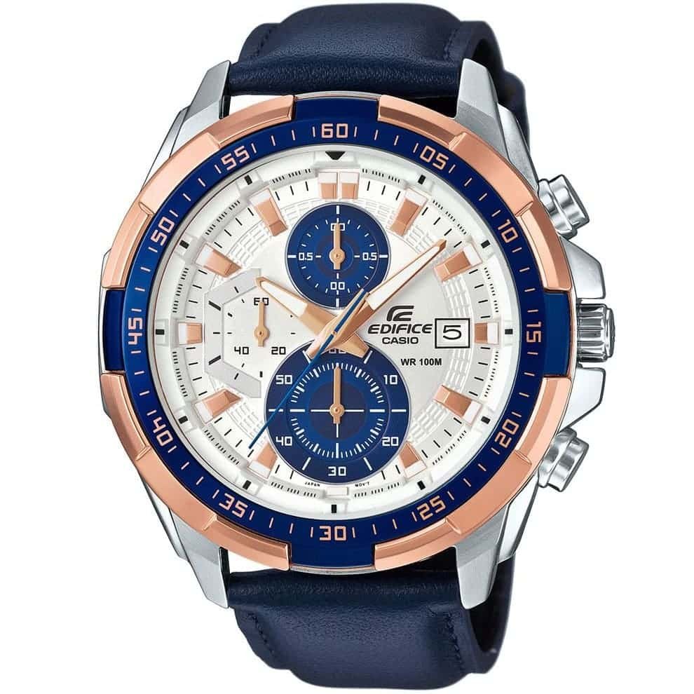 01-227.jpg Casio Edifice Chronograph Watch for Men White Dial with Blue Leather Strap EFR-539L-7CV - Image 1