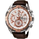 Casio Edifice Chronograph Watch for Men White Dial with Brown Leather Strap EFR-539L-7AV