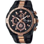Casio Edifice Chronograph Watch for Men Black Dial with Two tone Black and Rose Gold Stainless steel Strap EFR-539BKG-1AV