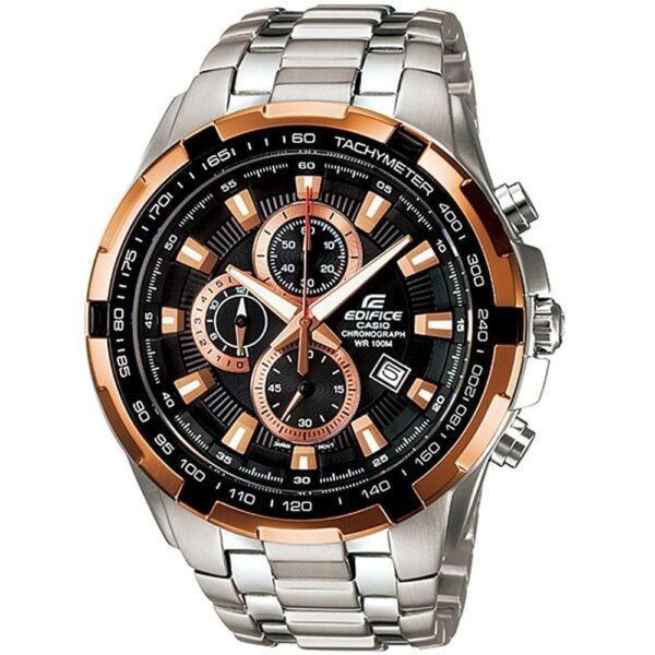 Casio Edifice Chronograph Watch for Men Black Dial with Silver Stainless steel Strap EF-539D-1A5