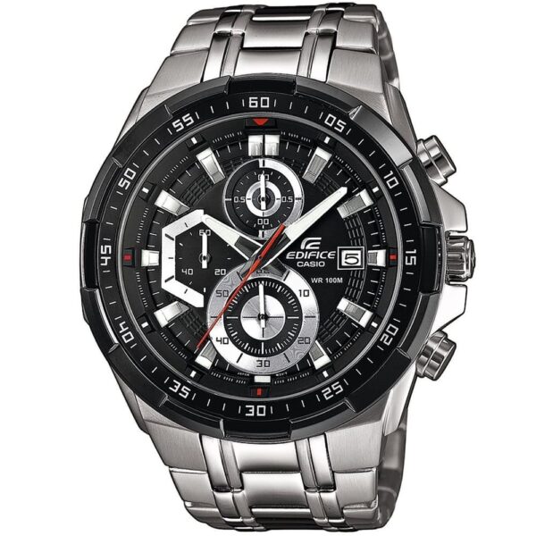 Casio Edifice Chronograph Watch for Men Black Dial with Silver Stainless steel Strap EFR-539D-1AV