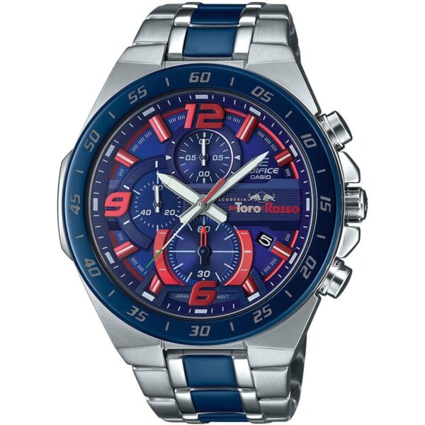 Casio Edifice Chronograph Watch for Men Blue Dial with Two tone Silver and Blue Stainless steel Strap EFR-564TR-2AER