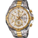 Casio Edifice Chronograph Watch for Men White Dial with Two tone Silver and Gold Stainless steel Strap EFR-539SG-7AV
