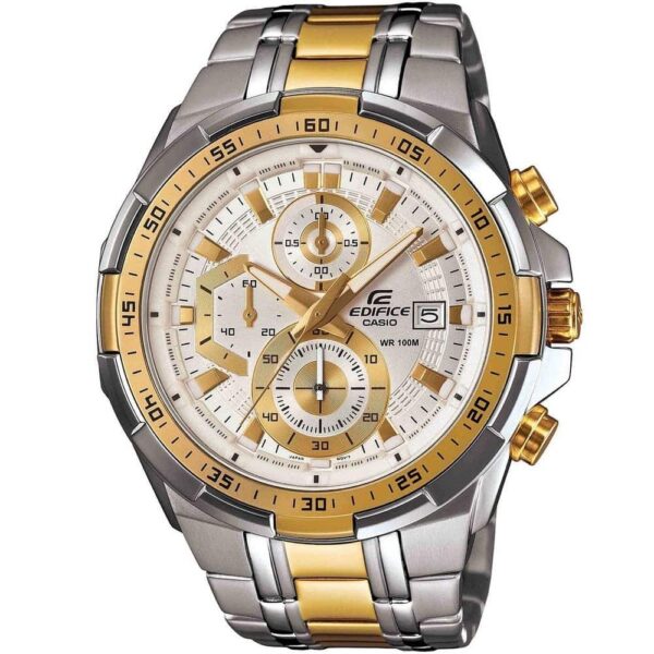 Casio Edifice Chronograph Watch for Men White Dial with Two tone Silver and Gold Stainless steel Strap EFR-539SG-7AV