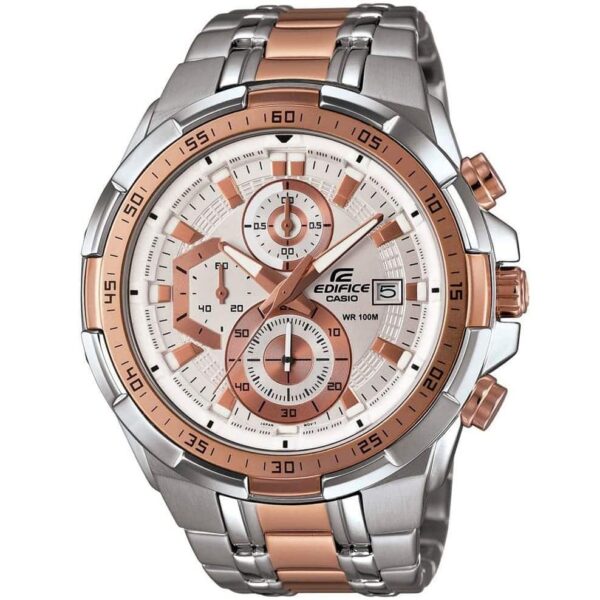 Casio Edifice Watch for Men White Dial with Two tone Silver and Rose Gold Stainless steel Strap EFR-539SG-7A5V