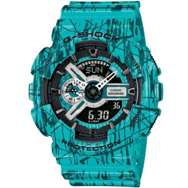 Casio G-Shock Chronograph Watch for Men Aqua Blue Dial with Aqua Blue Resin Strap GA-110SL-3A