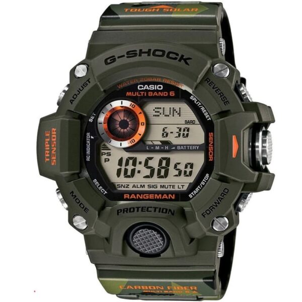 Casio G-Shock Chronograph Watch for Men Black Dial with Green Resin Strap GW-9400CMJ-3JR