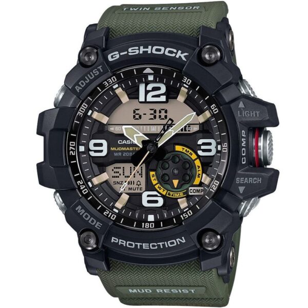 Casio G-Shock Chronograph Watch for Men Black Dial with Green Resin Strap GG-1000-1A3