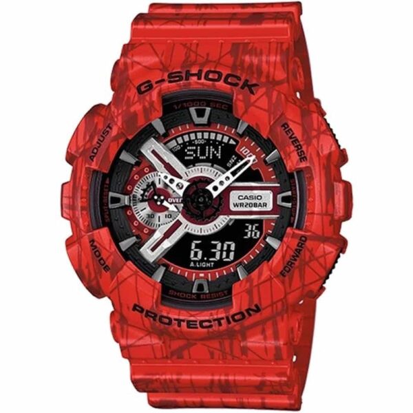 Casio G-Shock Chronograph Watch for Men Black Dial with Red Resin Strap GA-110SL-4A