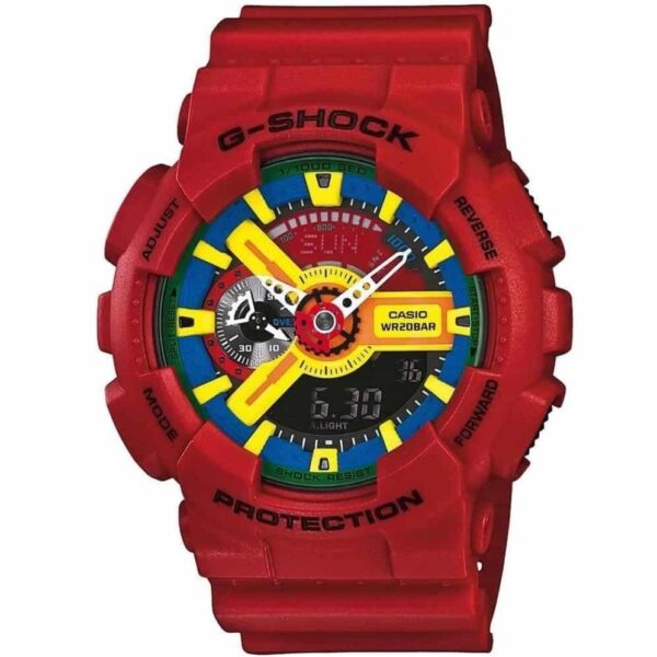 Casio G-Shock Chronograph Watch for Men Blue Dial with Red Resin Strap GA-110FC-1A