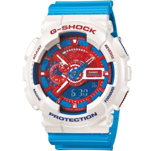Casio G-Shock Chronograph Watch for Men Red Dial with Blue Resin Strap GA-110AC-7A