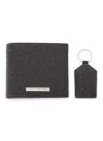 AX Black Leather Wallet & Keychain Set For Men