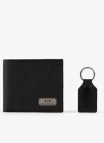 AX Black Leather Wallet & Keychain Set For Men