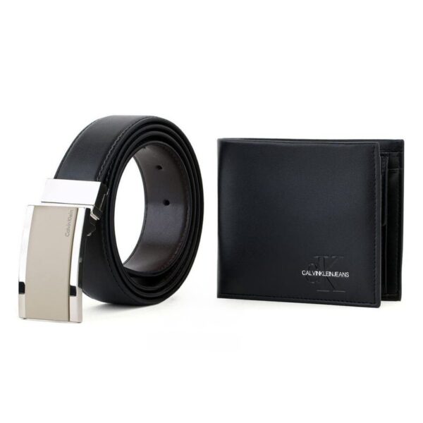 CK Black Leather Wallet-Belt Set For Men