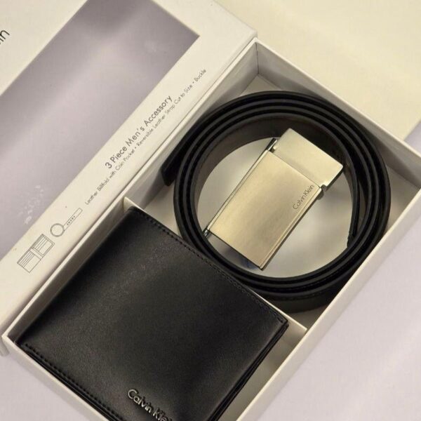 CK Black Leather Wallet-Belt Set For Men