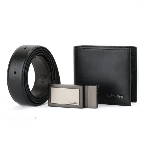 CK Black Leather Wallet-Belt Set For Men