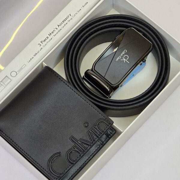 CK Black Leather Wallet-Belt Set For Men
