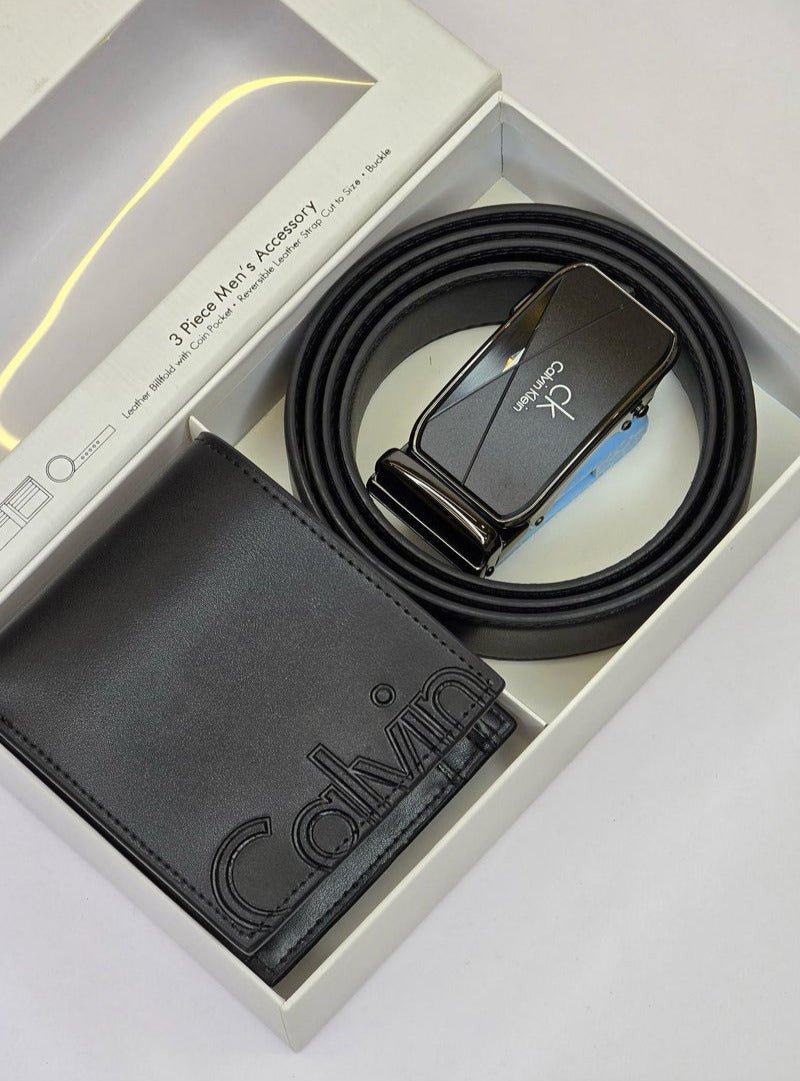 01-326.jpg CK Black Leather Wallet-Belt Set For Men - Image 1