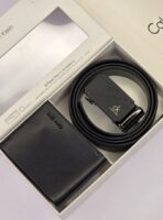 CK Black Leather Wallet-Belt Set For Men