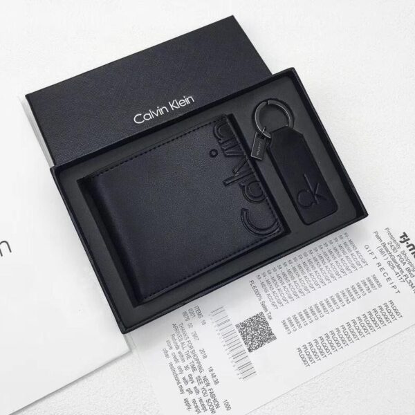 CK Black Leather Wallet-keychain Set For Men