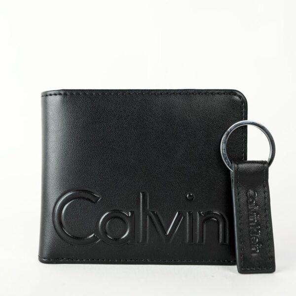CK Black Leather Wallet-keychain Set For Men