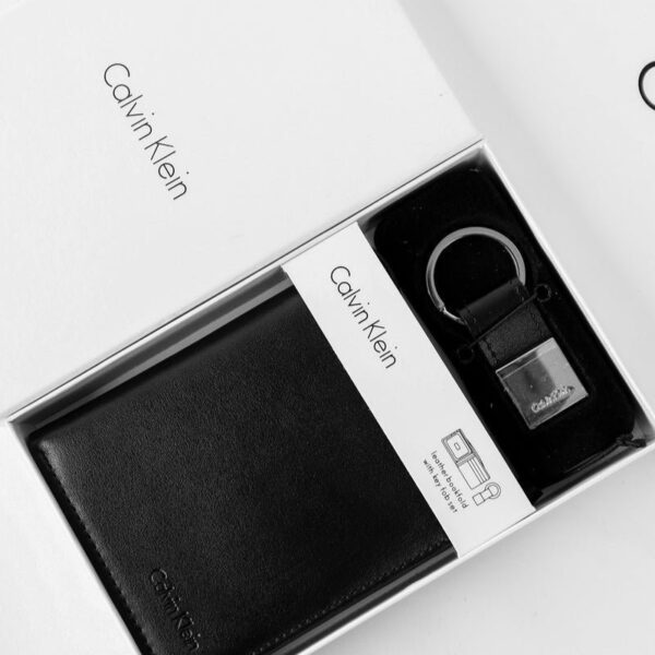 CK Black Leather Wallet-keychain Set For Men