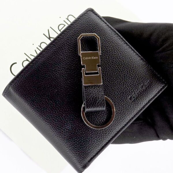 CK Black Leather Wallet-keychain Set For Men