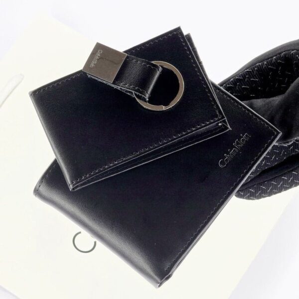 CK Black Leather Wallet-keychain Set For Men