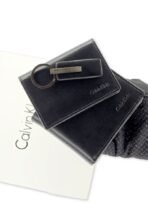 CK Black Leather Wallet-Keychain-Card Holder Set For Men