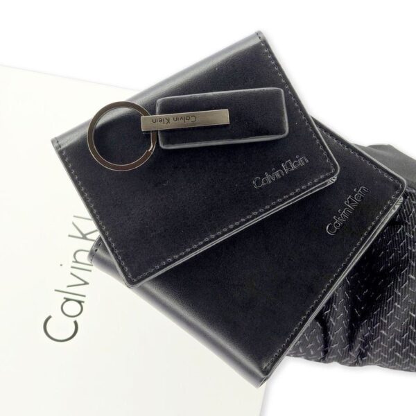 CK Black Leather Wallet-Keychain-Card Holder Set For Men